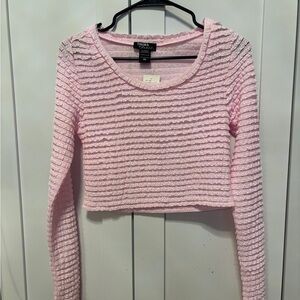 Forever 21 Pink Textured Long Sleeve Crop Top